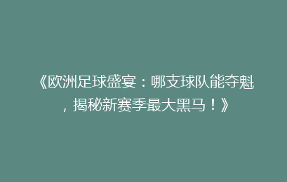 《欧洲足球盛宴：哪支球队能夺魁，揭秘新赛季最大黑马！》