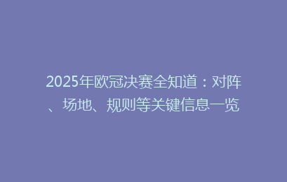 2025年欧冠决赛全知道：对阵、场地、规则等关键信息一览