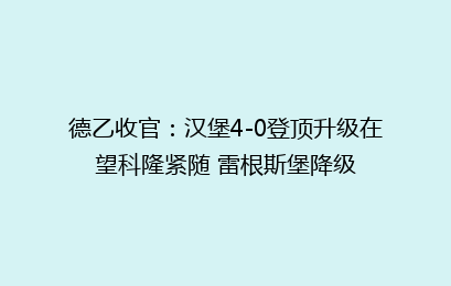 德乙收官：汉堡4-0登顶升级在望科隆紧随 雷根斯堡降级