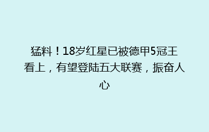 猛料！18岁红星已被德甲5冠王看上，有望登陆五大联赛，振奋人心