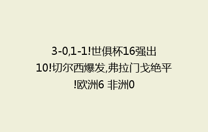 3-0,1-1!世俱杯16强出10!切尔西爆发,弗拉门戈绝平!欧洲6 非洲0