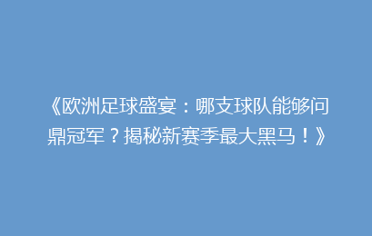 《欧洲足球盛宴：哪支球队能够问鼎冠军？揭秘新赛季最大黑马！》
