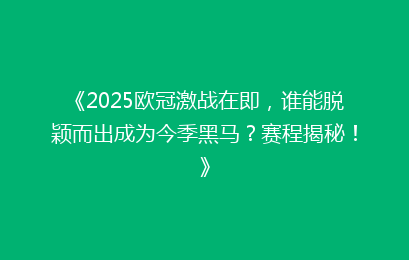 《2025欧冠激战在即，谁能脱颖而出成为今季黑马？赛程揭秘！》