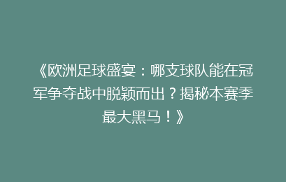 《欧洲足球盛宴：哪支球队能在冠军争夺战中脱颖而出？揭秘本赛季最大黑马！》